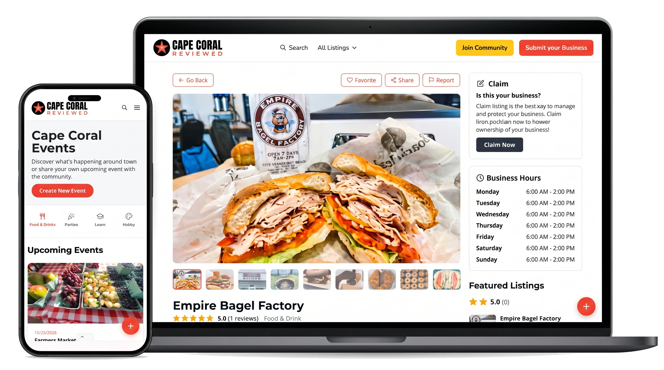 Cape Coral Reviewed local directory and reviews platform displayed across desktop and mobile devices