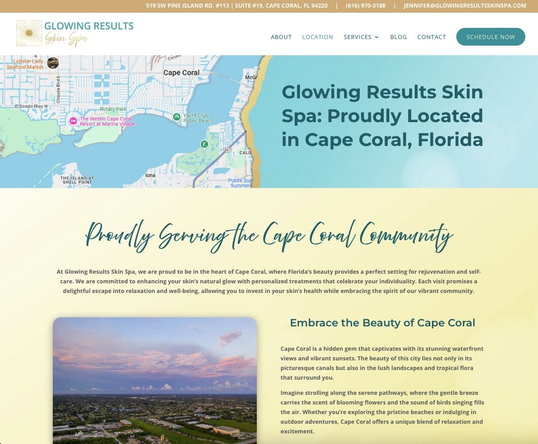 Glowing Results Skin Spa Cape Coral location and web presence showcase