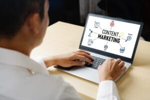 Local business owner creating content marketing strategy to improve SEO, build brand awareness, and attract more local customers.